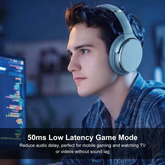 Alt view image 5 of 7 - Srhythm NiceComfort 25 Lightweight Hybrid Noise Cancelling Headphones,with Titanium Coated Speakers,Transparency and Low Latency,ANC for wired and Bluetooth Wireless Green