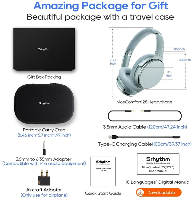 Alt view image 7 of 7 - Srhythm NiceComfort 25 Lightweight Hybrid Noise Cancelling Headphones,with Titanium Coated Speakers,Transparency and Low Latency,ANC for wired and Bluetooth Wireless Green