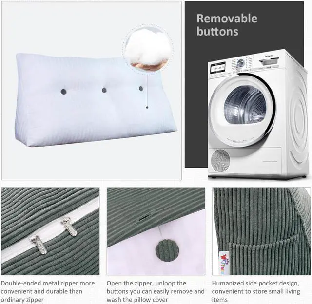 Alt view image 7 of 7 - Rucener Large Bed Rest Wedge Pillow Headboard Reading Back Support Body Positioning Daybed Cushion for Neck Shoulder Leg Pain Acid Reflux Inclined Elevation Tufted Buttons Removable & Washable Cover