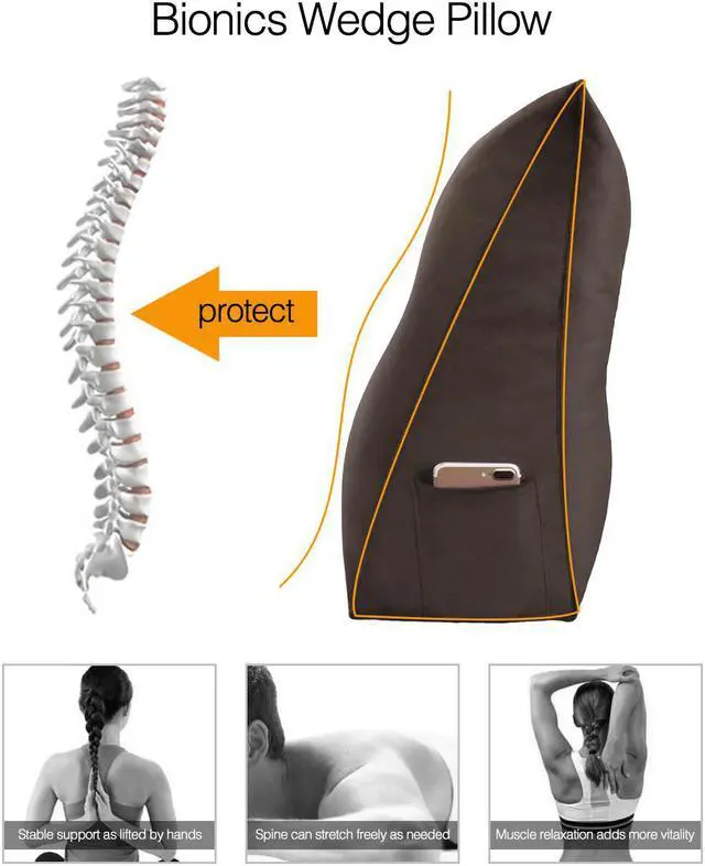 Alt view image 3 of 6 - Rucener Large Bolster Triangular Headboard Backrest Positioning Support Reading Wedge Pillow for Day Bed Bunk Bed Removable Cover