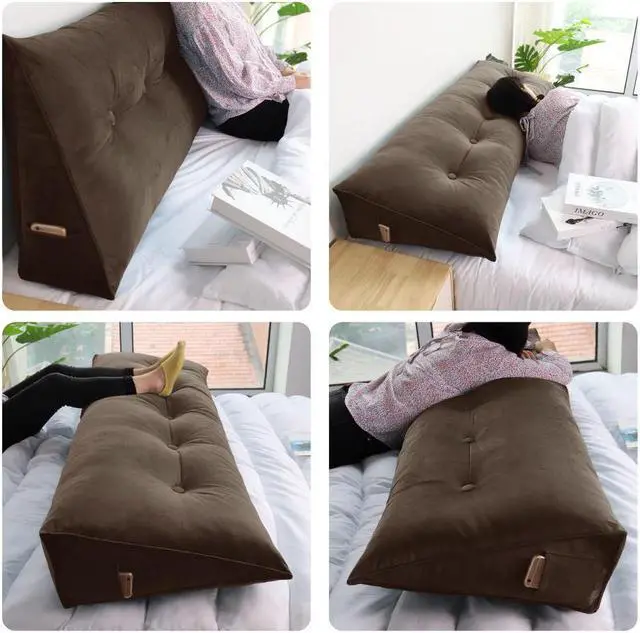 Alt view image 4 of 6 - Rucener Large Bolster Triangular Headboard Backrest Positioning Support Reading Wedge Pillow for Day Bed Bunk Bed Removable Cover