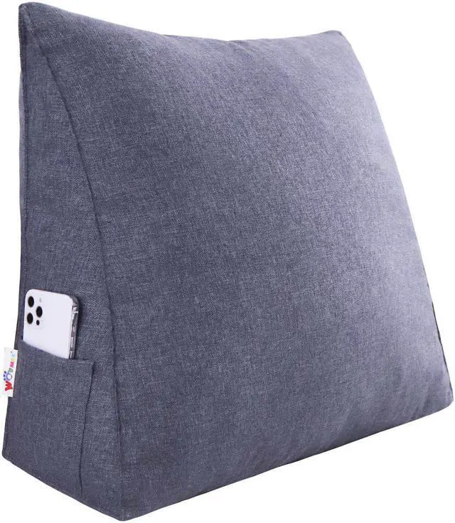 Alt view image 3 of 4 - Rucener Linen Polyester Fiber Filled Triangular Wedge Pillow Positioning Support Reading Backrest Cushion for Sofa Bed Day Bed and Upholstered Headboard with Removable and Washable Cover