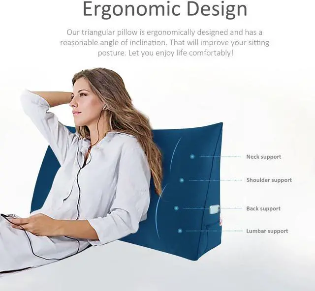 Alt view image 3 of 7 - Rucener Large Bolster Triangular Positioning Support Reading Backrest Wedge Pillow for Headboard for Day Bed Bunk Bed with Removable Cover Velvet