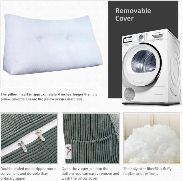 Alt view image 3 of 7 - Rucener Large Bolster Triangular Positioning Support Reading Backrest Wedge Pillow for Headboard for Day Bed Bunk Bed with Removable Cover No Button