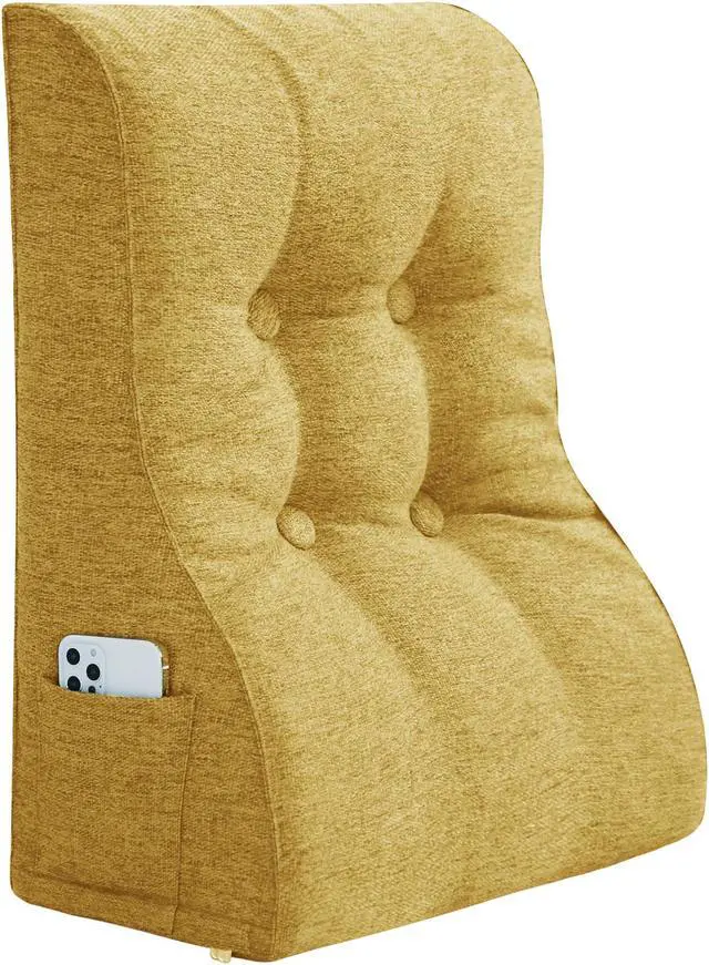 Main image of VERCART Reading Pillow Bed Foam Wedge Adult for Back Support, Bed Pillows for Sitting in Bed, Backrest Seat Cushion with Pockets, Back Pillow with Shredded, Husband Pillow 18x9x22 Inches Yellow