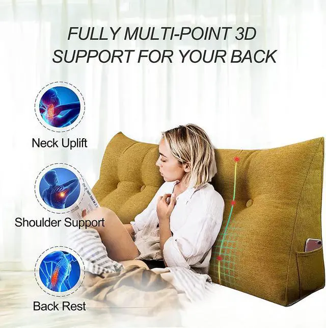 Alt view image 2 of 6 - Rucener Large Bolster Triangular Positioning Support Reading Backrest Wedge Pillow for Headboard Day Bed Bunk Bed with Removable Cover