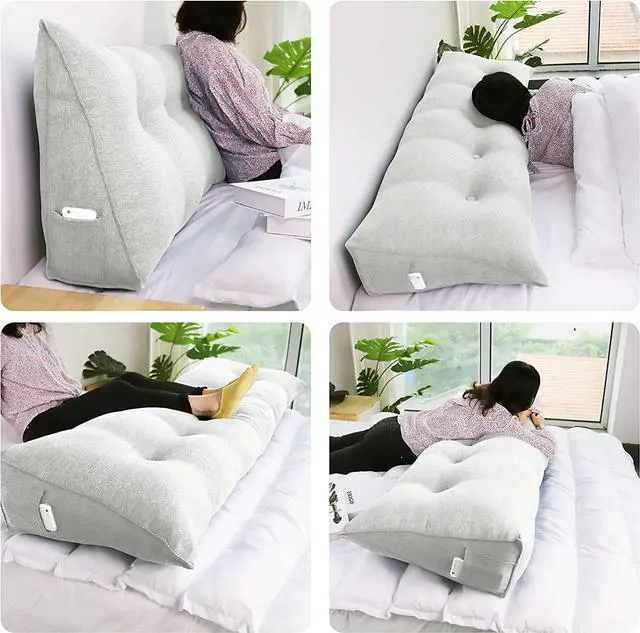 Alt view image 3 of 6 - Rucener Triangular Reading Pillow Large Bolster Headboard Backrest Positioning Support Wedge Pillow for Day Bed Bunk Bed with Removable Cover