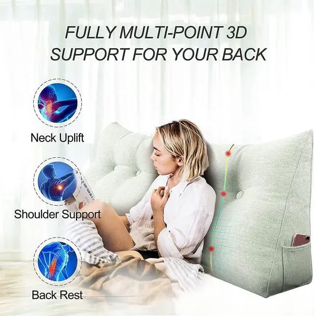Alt view image 2 of 6 - Rucener Triangular Reading Pillow Large Bolster Headboard Backrest Positioning Support Wedge Pillow for Day Bed Bunk Bed with Removable Cover