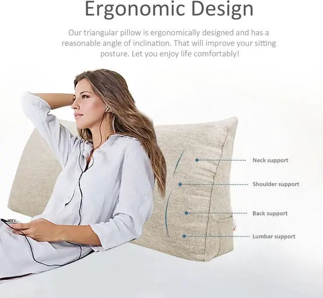 Alt view image 2 of 6 - Rucener Large Bolster Triangular Positioning Support Reading Backrest Wedge Pillow for Headboard for Day Bed Bunk Bed with Removable Cover