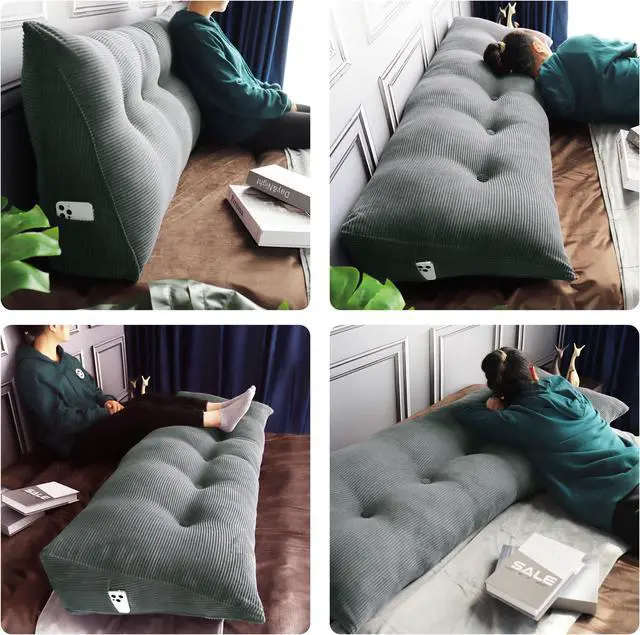 Alt view image 4 of 5 - Rucener Triangular Reading Pillow Large Bolster Headboard Backrest Positioning Support Wedge Pillow for Day Bed Bunk Bed with Removable Cover