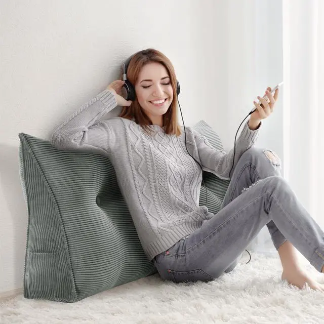 Alt view image 2 of 5 - Rucener Triangular Reading Pillow Large Bolster Headboard Backrest Positioning Support Wedge Pillow for Day Bed Bunk Bed with Removable Cover