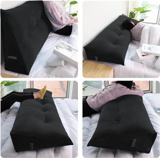 Alt view image 3 of 5 - Rucener Large Bolster Triangular Headboard Backrest Positioning Support Reading Wedge Pillow for Day Bed Bunk Bed Removable Cover