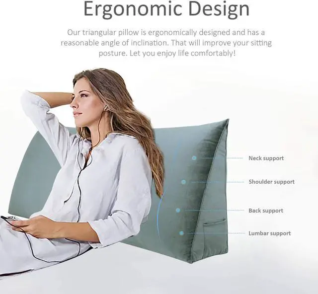 Alt view image 2 of 5 - Rucener Large Bolster Triangular Positioning Support Reading Backrest Wedge Pillow for Headboard for Daybed Bunk Bed with Removable Cover