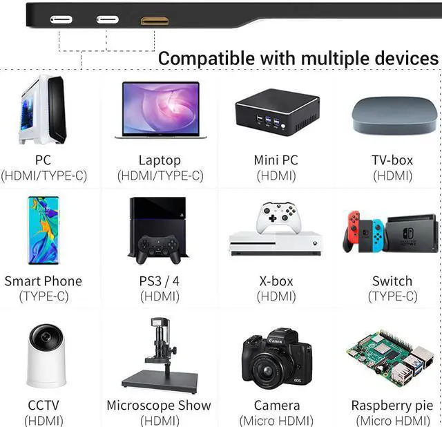 Alt view image 7 of 7 - 15.6" Portable Monitor - Msdong 4K (3840×2160) IPS HDR/100% sRGB Monitor for Laptop,FreeSync with Built-in Speakers HDMI for Xbox PS4 Switch Laptop PC Phone Mac Surface,VESA mountable