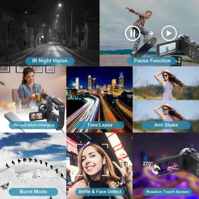 Alt view image 4 of 5 - Video Camera 4K, Camera for YouTube Live Streaming 56MP, Easy to Use Vlogging Camera with External Microphone, IR Night Vision 16X Digital Zoom WiFi Remote Control Video Recorder