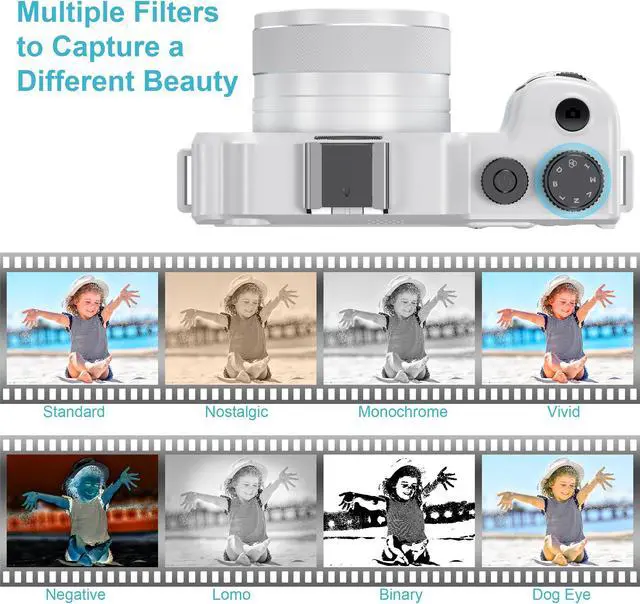 Alt view image 7 of 7 - Cameras for Photography,4K Digital Camera,48MP Vlogging Camera for Youtube,Multi-Filters Point and Shoot Camera,WiFi Travel Camera with Auto Focus,18X Zoom,32G TF Cards,2 Batteries for Beginners-White