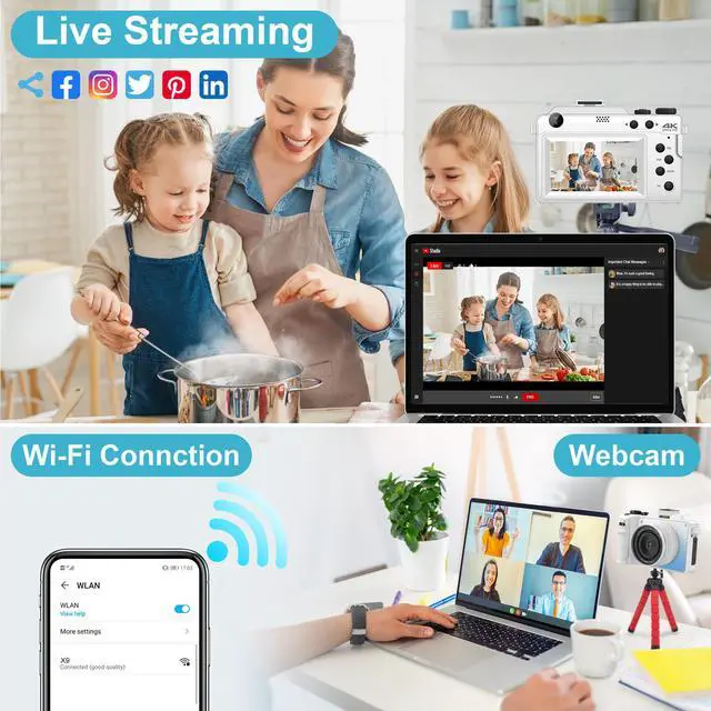 Alt view image 5 of 7 - Cameras for Photography,4K Digital Camera,48MP Vlogging Camera for Youtube,Multi-Filters Point and Shoot Camera,WiFi Travel Camera with Auto Focus,18X Zoom,32G TF Cards,2 Batteries for Beginners-White