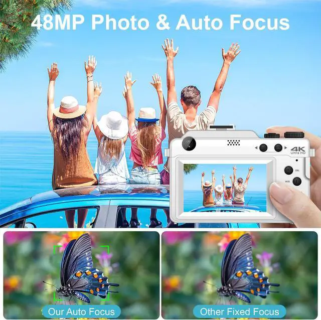 Alt view image 2 of 7 - Cameras for Photography,4K Digital Camera,48MP Vlogging Camera for Youtube,Multi-Filters Point and Shoot Camera,WiFi Travel Camera with Auto Focus,18X Zoom,32G TF Cards,2 Batteries for Beginners-White