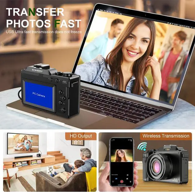 Alt view image 5 of 7 - KOMERY 4K Digital Camera for Photography,48MP Vlogging Camera for YouTube,Multi-Filters Point and Shoot Camera,WiFi Travel Camera with Auto Focus,18X Zoom,64G TF Cards,2 Batteries for Beginners-Black