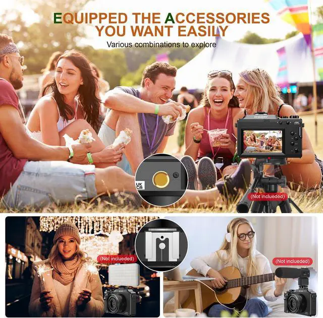 Alt view image 4 of 7 - KOMERY 4K Digital Camera for Photography,48MP Vlogging Camera for YouTube,Multi-Filters Point and Shoot Camera,WiFi Travel Camera with Auto Focus,18X Zoom,64G TF Cards,2 Batteries for Beginners-Black
