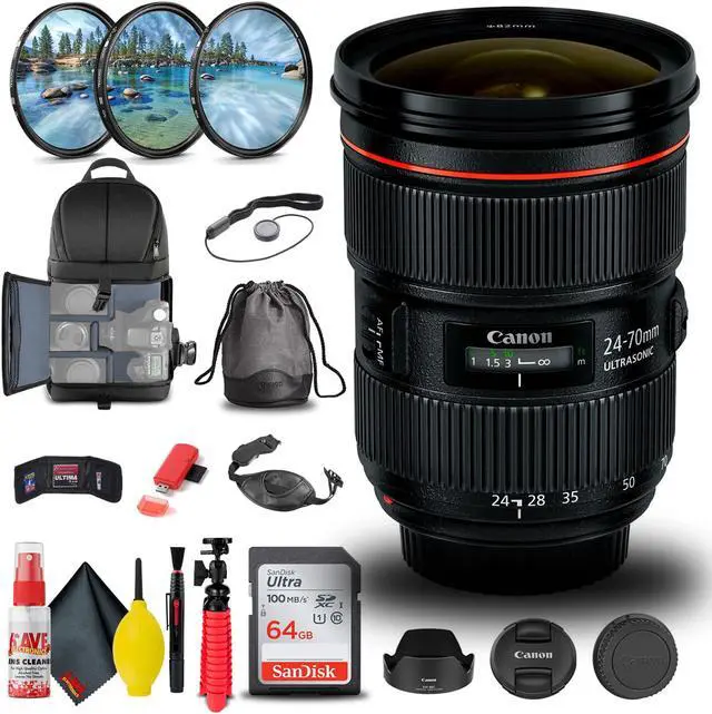 Main image of Canon EF 24-70mm f/2.8L II USM Lens (5175B002) + Filter Kit + BackPack + More