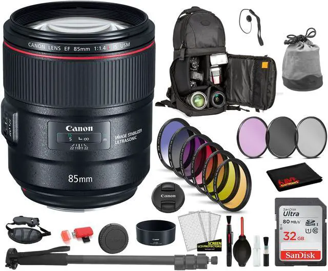 Main image of Canon EF 85mm f/1.4L IS USM Lens  (2271C002) with Bundle  Includes: 9PC Filter Kit, Sandisk 32GB SD + More