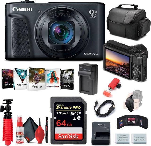 Canon PowerShot SX740 HS Digital Camera (Black) (2955C001) + 64GB Card  Starter Bundle