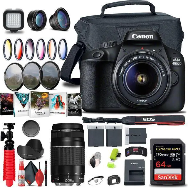 Alt view image 5 of 8 - Canon EOS 4000D / Rebel T100 DSLR Camera with 18-55mm Lens + EF 75-300mm + Tripod Bundle