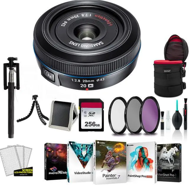 Main image of SAMSUNG 20MM F.8 PANCAKE LENS F/ NX Black - Kit with 256GB Memory Card