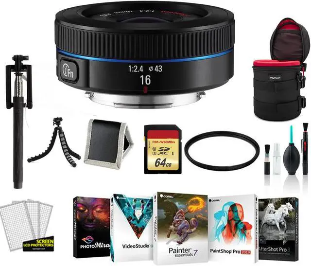 Main image of Samsung 16mm F/2.4 Wide Lens for Samsung NX Cameras - Kit with 64GB Memory Card