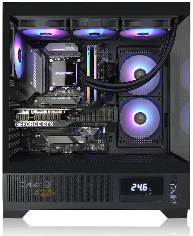 Alt view image 2 of 7 - AVGPC Whirlwind Gaming PC, Intel i7 14700KF, Nvidia RTX 5080, 32GB 6000MHz DDR5, 2TB NVME M.2 SSD, 360MM AIO Liquid Cooling; WiFi/AC,  Tempered Glass Case, Windows 11 Home Black