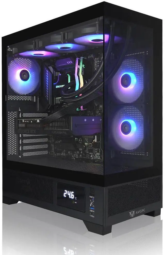 Main image of AVGPC Whirlwind Gaming PC, Intel i7 14700KF, Nvidia RTX 5080, 32GB 6000MHz DDR5, 2TB NVME M.2 SSD, 360MM AIO Liquid Cooling; WiFi/AC,  Tempered Glass Case, Windows 11 Home Black
