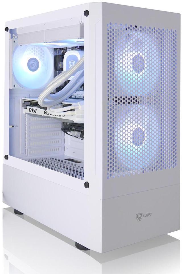 Main image of AVGPC Max Series Gaming PC -  Intel Core i5-12600KF Unlocked, AMD RX 9060 XT GPU, 32GB RAM, 1TB M.2 NVMe SSD, 240mm Liquid CPU Cooler, ARGB Fans, Wifi/AC, MAX ATX Case, Windows 11 White