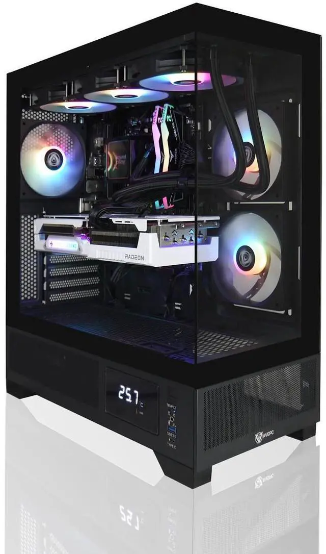 Main image of AVGPC Whirlwind Gaming PC AMD Ryzen 7 9700X Zen5, Radeon RX 9070 XT, 32GB 6000MHz DDR5, 1TB NVME M.2 SSD, 360MM AIO Liquid Cooling, WiFi/AC, Tempered Glass Case White, Windows 11 Home Black