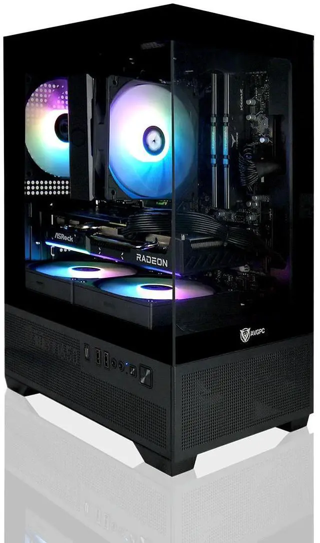 Main image of AVGPC Mini-X Gaming PC - Ryzen 7 5700X, AMD Radeon RX 9060 XT 16GB VRAM, 32GB 3200MHz DDR4 RAM, 1TB NVME M.2 SSD, Hyper 212 Cooler, Wifi/AC, black Case, Windows 11