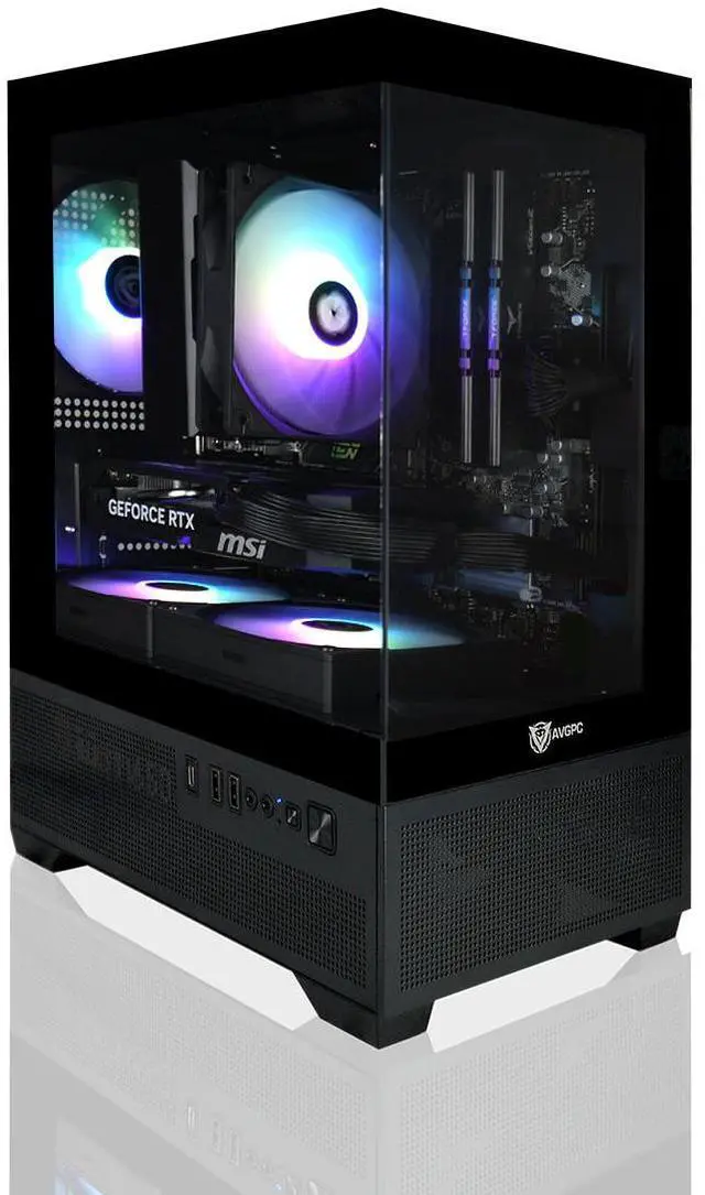 Main image of AVGPC Mini-X Gaming PC - AMD Ryzen 7 5700X 4.6 GHz, Nvidia 5060Ti 16G VRAM, 32GB 3200MHz DDR4 RAM, 1TB NVME M.2 SSD, Hyper 212 Cooler, Wifi/AC, black Case, Windows 11