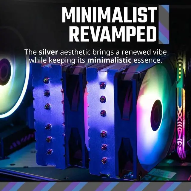 Alt view image 2 of 7 - Cooler Master Hyper 620S Dual Tower CPU Air Cooler, ARGB Sync, 120mm PWM Fan, 6 Copper Direct Contact Heat Pipes, 154.9mm Tall, Brackets AMD Ryzen AM5/AM4, Intel LGA 1851/1700/1200 (RR-D6NA-17PA-R1)