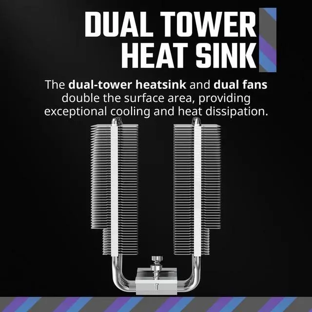 Alt view image 4 of 7 - Cooler Master Hyper 620S Dual Tower CPU Air Cooler, ARGB Sync, 120mm PWM Fan, 6 Copper Direct Contact Heat Pipes, 154.9mm Tall, Brackets AMD Ryzen AM5/AM4, Intel LGA 1851/1700/1200 (RR-D6NA-17PA-R1)