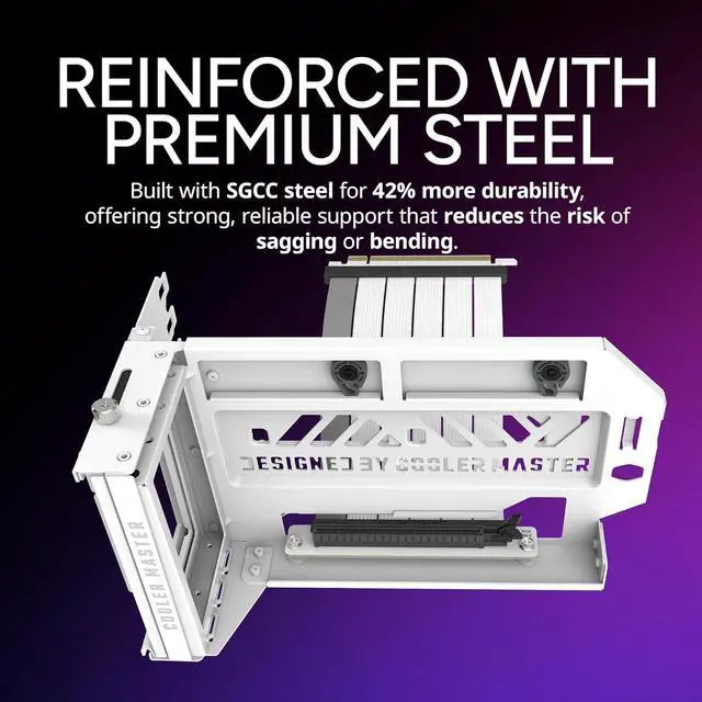 Alt view image 2 of 7 - Cooler Master MasterAccessory Vertical Graphics Card Holder Kit V3 White with Premium Riser Cable PCI-E 4.0 x16 - 165mm, Compatibility PCIe 4.0 and older for E-ATX, ATX , Micro ATX Chassis (MCA-U000R-
