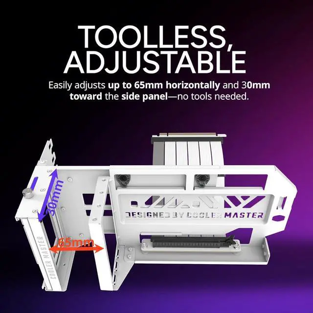 Alt view image 3 of 7 - Cooler Master MasterAccessory Vertical Graphics Card Holder Kit V3 White with Premium Riser Cable PCI-E 4.0 x16 - 165mm, Compatibility PCIe 4.0 and older for E-ATX, ATX , Micro ATX Chassis (MCA-U000R-
