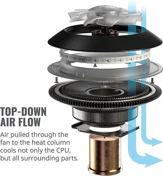 Alt view image 4 of 7 - Cooler Master MasterAir G100M RGB Top Down Low Profile Mini ITX CPU Air Cooler, Copper Heat Column Base, Aluminum Fins, 92mm RGB Ring Fan, RGB Lighting for AMD Ryzen/Intel LGA1200/1151