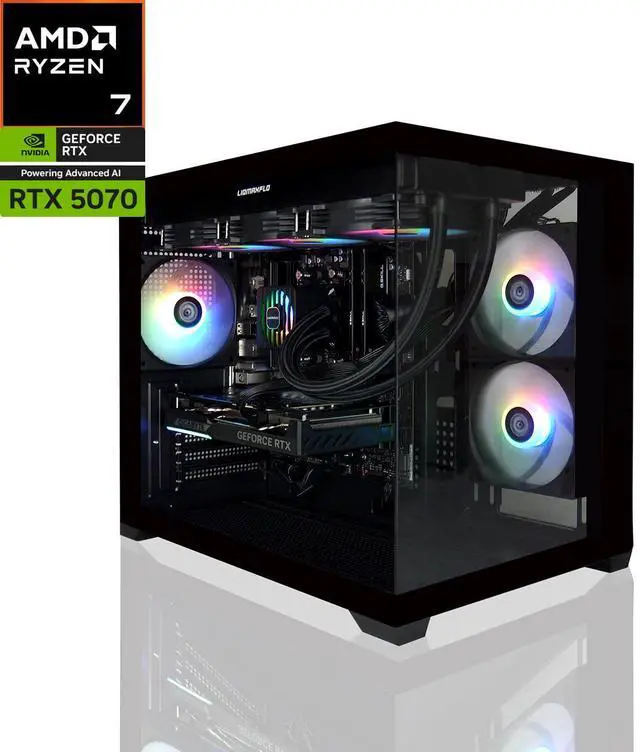 Main image of AVGPC Hellfire Gaming PC AMD Ryzen 7 5700X; GeForce RTX 5070 12GB; 32GB DDR4 RAM; 1 TB NVME M.2 SSD; 360mm AIO Liquid Cooler; ARGB Fans; WiFi/AC ; Dual Chamber Case; Windows 11 Home
