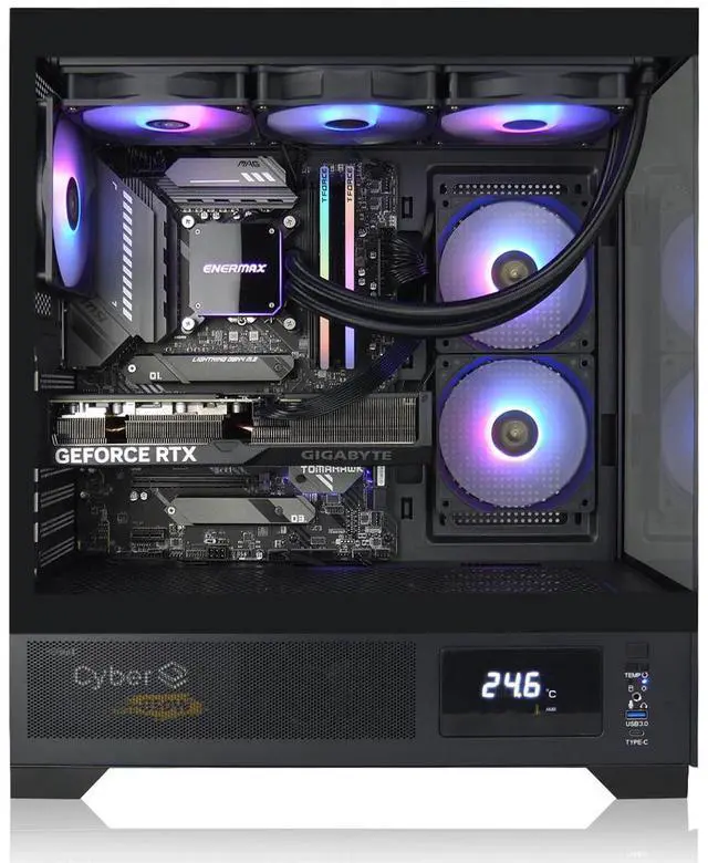 Alt view image 2 of 6 - AVGPC Whirlwind Gaming PC AMD Ryzen 7 7800X3D Zen5, Radeon RX 9070 XT, 32GB 5600MHz DDR5, 1TB NVME M.2 SSD, 360MM AIO Liquid Cooling, Wi-Fi/AC, Tempered Glass Case, Windows 11 Home Black