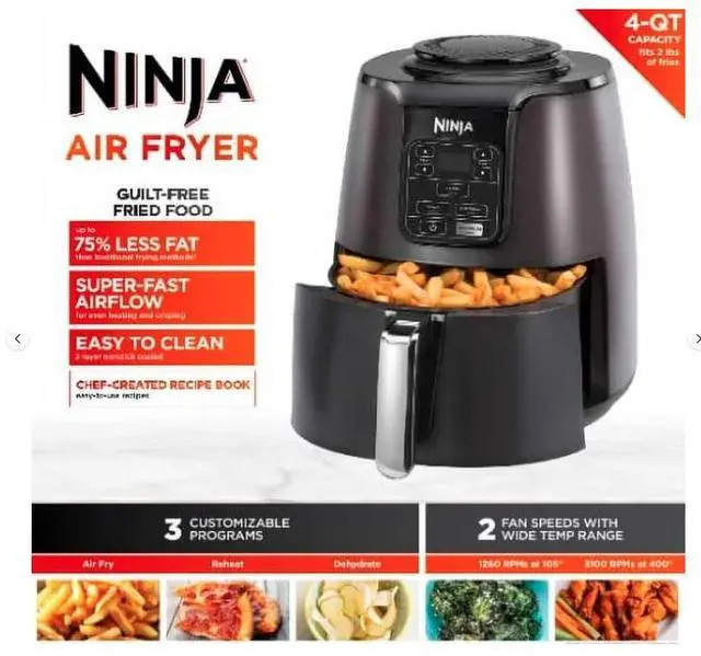 Alt view image 2 of 2 - Ninja 4 qt Air Fryer, Non Stick Basket with Crisper Plate- Black, Automatic Shutoff
