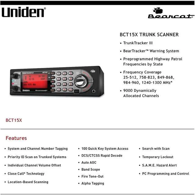 Alt view image 2 of 2 - Uniden BearTracker Scanner (BCT15X) with 9,000 Channels, TrunkTracker, Black
