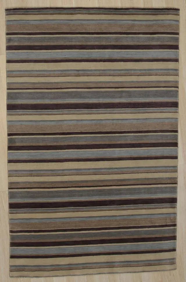 Alt view image 2 of 4 - Handmade Wool Multi-Colored Transitional Stripe Lori Toni Rug, Made in India