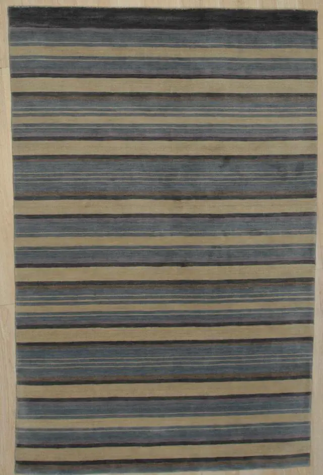 Alt view image 2 of 4 - Handmade Wool Multi-Colored Transitional Stripe Lori Toni Rug, Made in India
