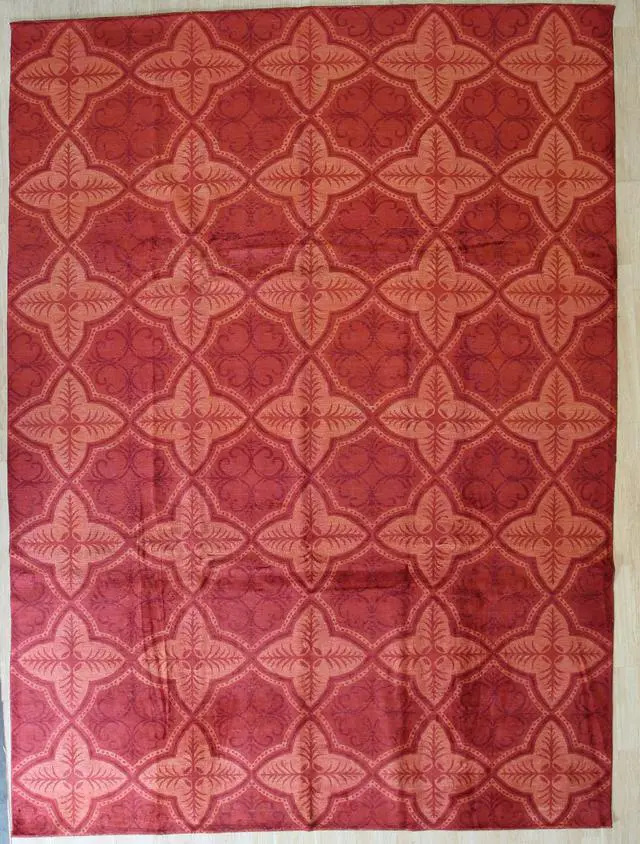 Main image of Handmade Afghan Wool Red Transitional All Over Turkish Knot Rug, Made in India