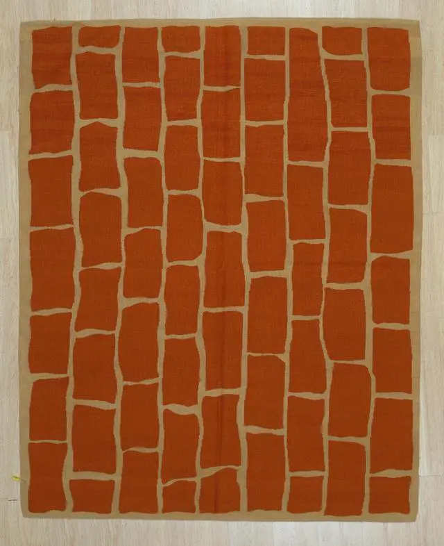 Main image of Handwoven Wool Orange Contemporary Modern Modern Flat Weave Rug, Made in India