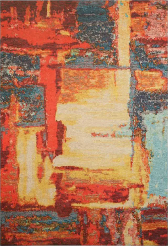 Alt view image 2 of 4 - EORC FL11RD5X8 Machine-made Polyester Distressed Bohemian Moderno Art Rug, 5' 3 x 7' 6, Red